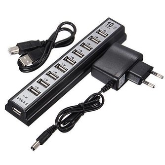 10 Port USB 2.0 Hub Mit EU-Adapter