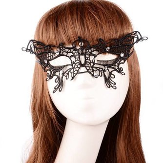 Schwarze Spitze-Schmetterlings-Maske Mit Kristalldekoration
