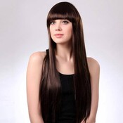 Steile Brunette Perücke Mit Pony