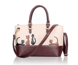 Brown-Weiß Damen-Handtaschen Mit Katze Oder Kaninchen-Muster