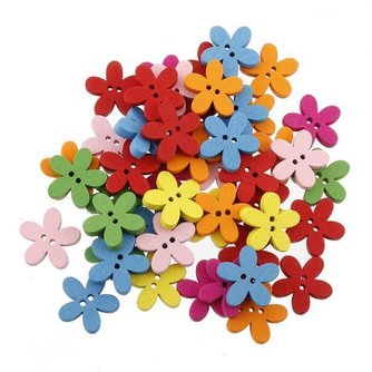 Hölzerne Blumen Buttons In Verschiedenen Farben, Set 100 Stück