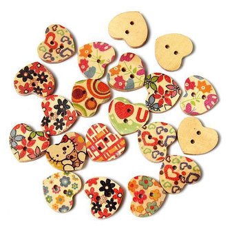 20 Wooden Heart Buttons