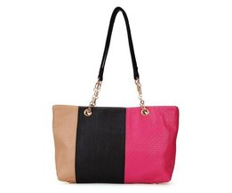 Große Schultertasche Damen 3-Color Patchwork