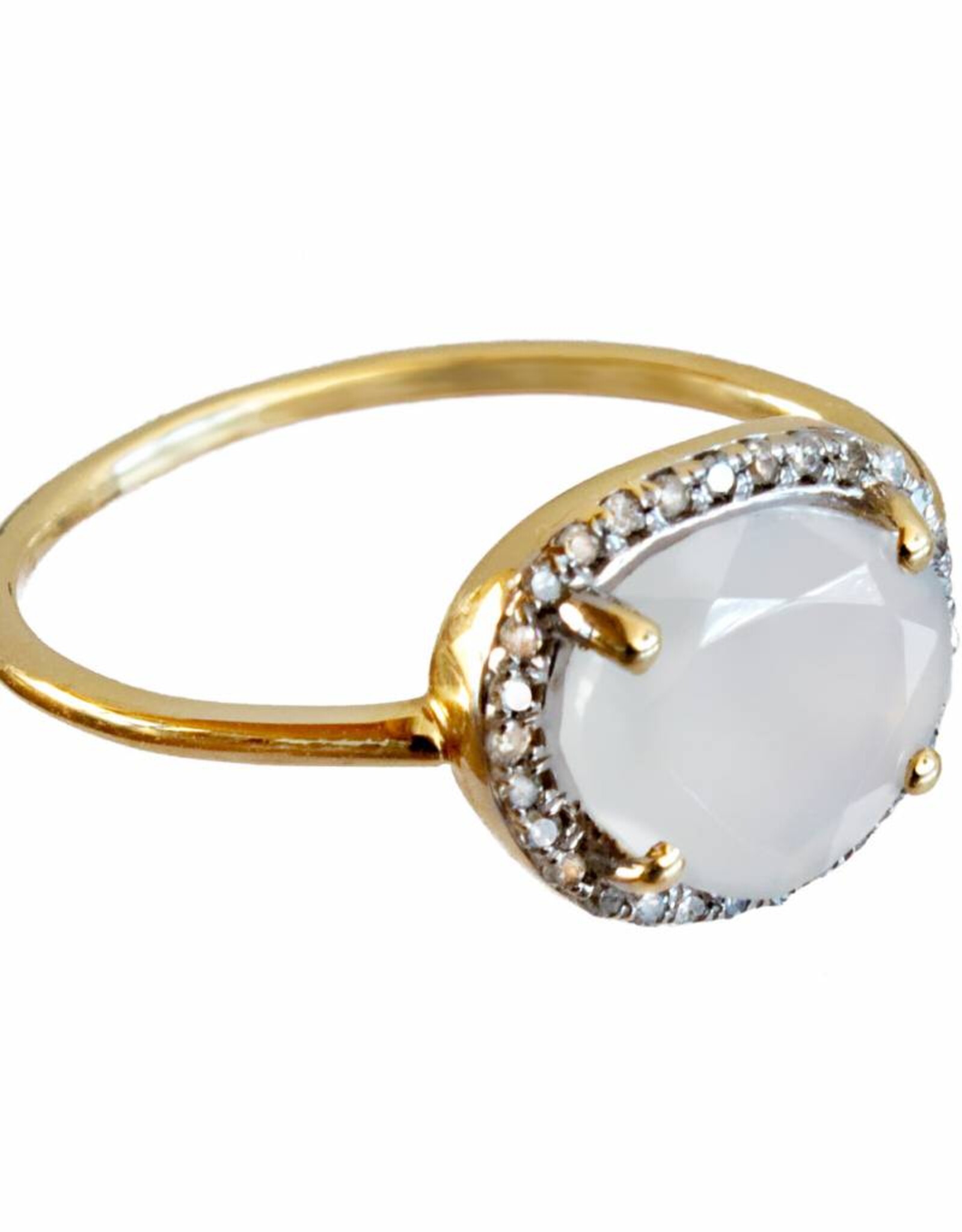 Bo Gold Ring - Goud - Naturel calcedoon - Diamantjes