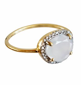 Bo Gold Ring - Goud - Naturel calcedoon - Diamantjes