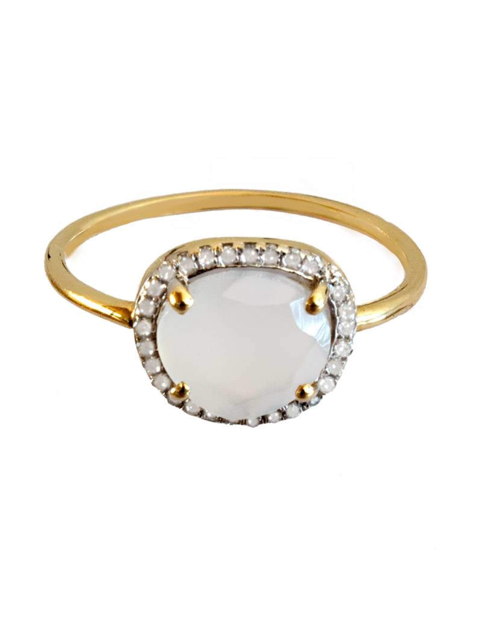 Bo Gold Ring - Goud - Naturel calcedoon - Diamantjes