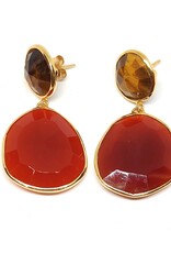 Sarah Lou Oorbellen - Tijgeroog - Carneool