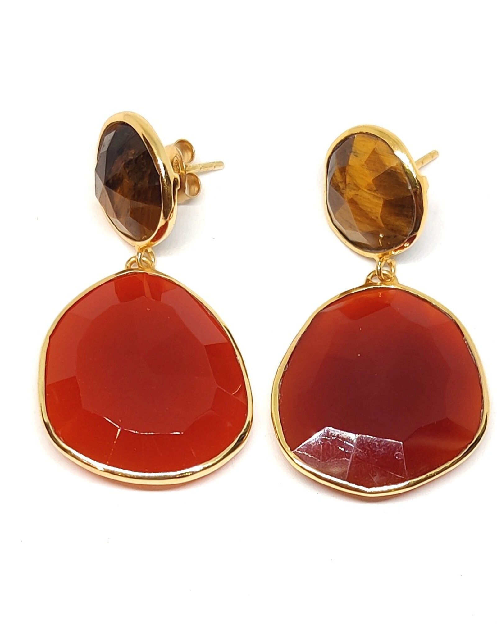 Sarah Lou Oorbellen - Tijgeroog - Carneool