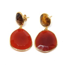 Sarah Lou Oorbellen - Tijgeroog - Carneool