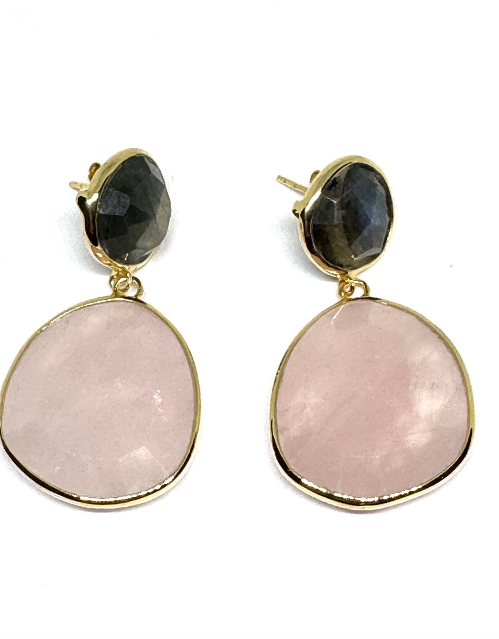 Sarah Lou Earrings - Rose Quartz - Labradorite