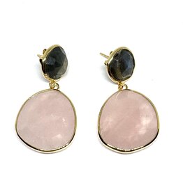 Sarah Lou Earrings - Rose Quartz - Labradorite
