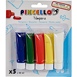 Pincello temperaverf junior 150 ml blauw/rood/geel 5 stuks