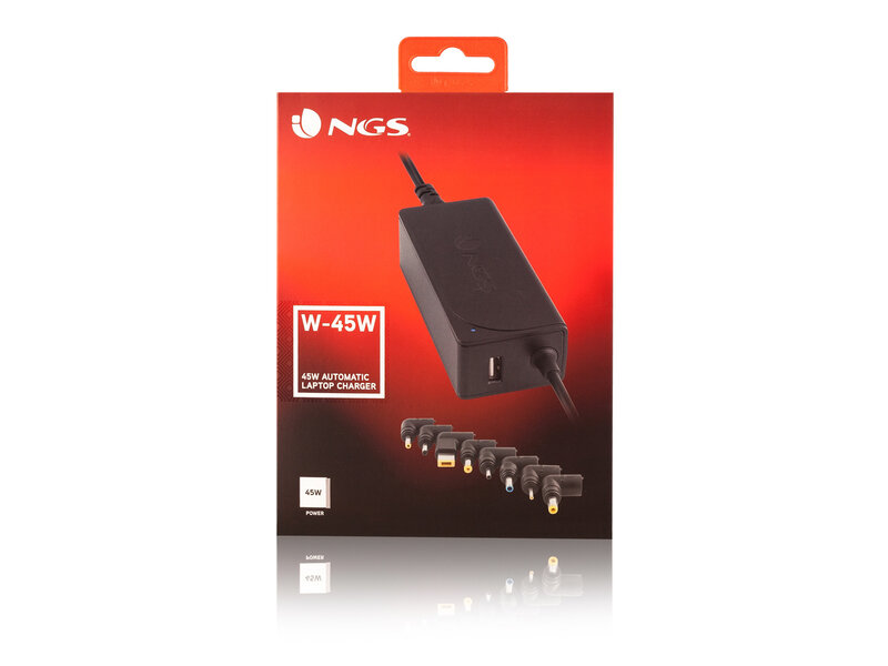 NGS 45W - universele laptop / notebook adapter - 45W - Automatisch - 8 tips - Dell - HP - Lenovo - Acer - Asus