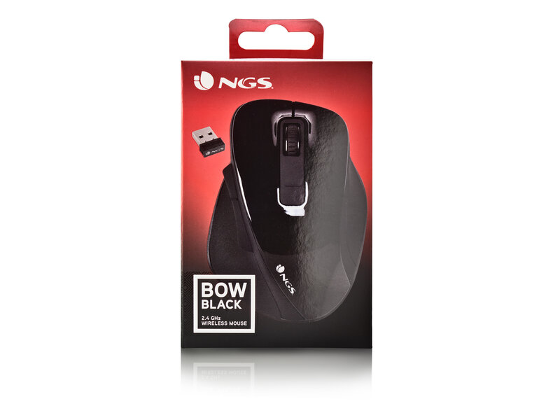 NGS BOW BLACK 5 BUTTONS OPTICAL WIRELESS MOUSE, ERGONOMIC, BIG SIZE