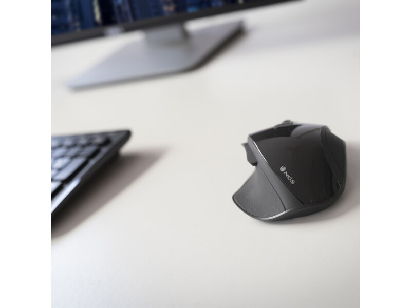 NGS BOW BLACK 5 BUTTONS OPTICAL WIRELESS MOUSE, ERGONOMIC, BIG SIZE