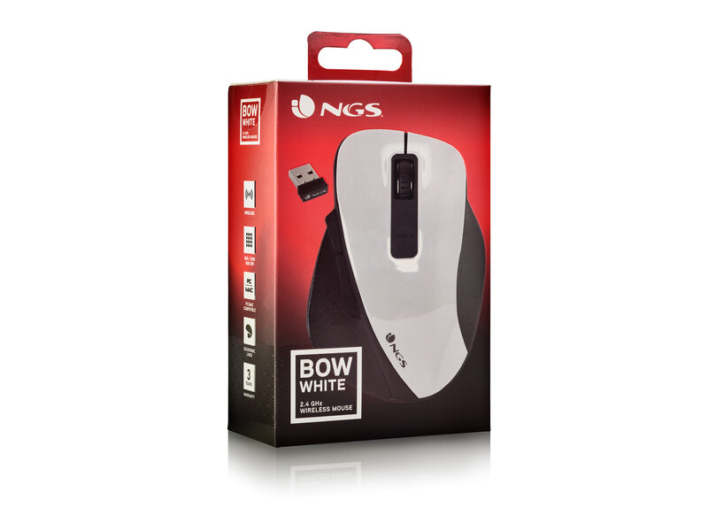 NGS BOW WHITE 5 BUTTONS OPTICAL WIRELESS MOUSE, ERGONOMIC, BIG SIZE