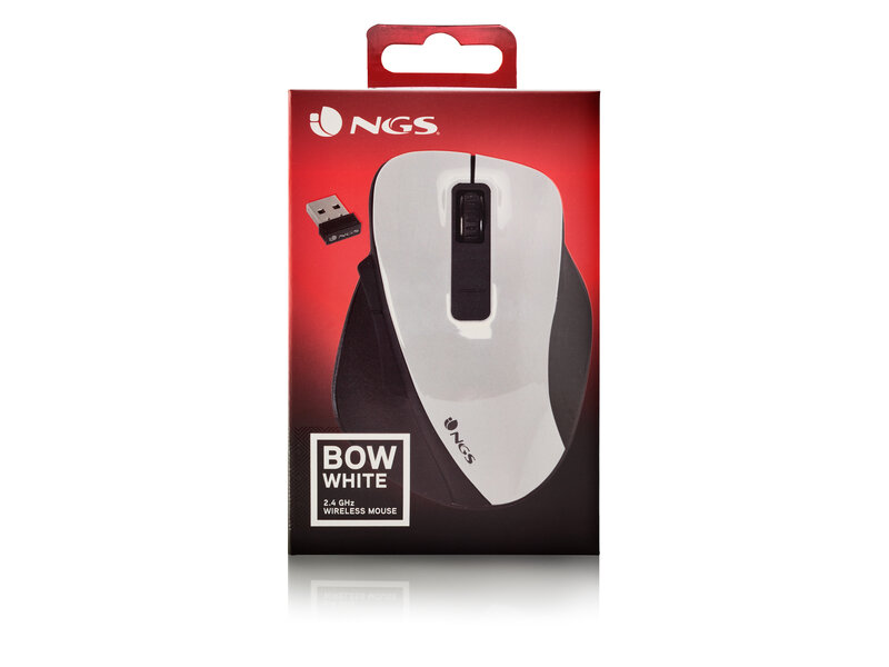 NGS BOW WHITE 5 BUTTONS OPTICAL WIRELESS MOUSE, ERGONOMIC, BIG SIZE