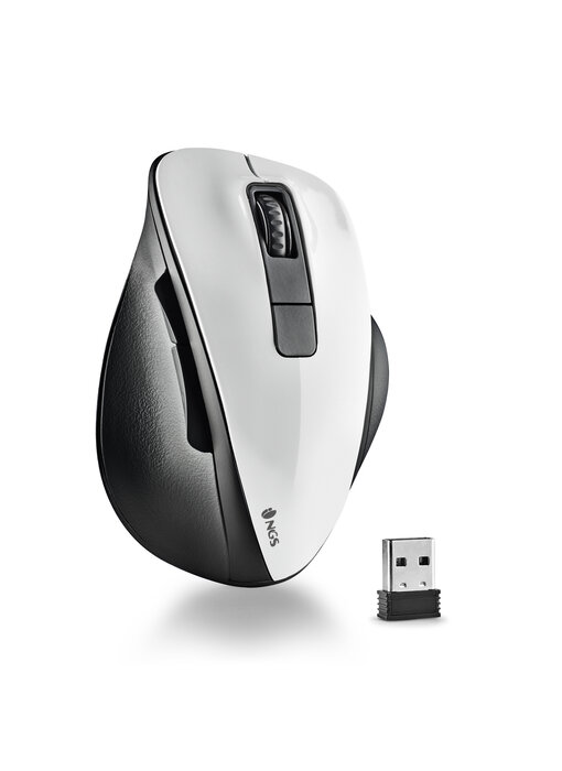 NGS BOW WHITE 5 BUTTONS OPTICAL WIRELESS MOUSE, ERGONOMIC, BIG SIZE