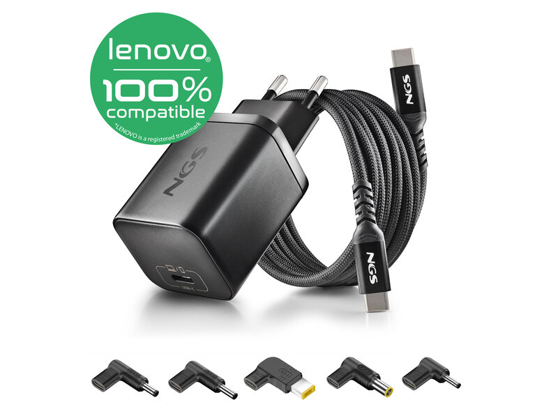 NGS BUD 65W-L USBC 65W POWER ADAPTER + 1,5M USBC CABLE + 5 TIPS