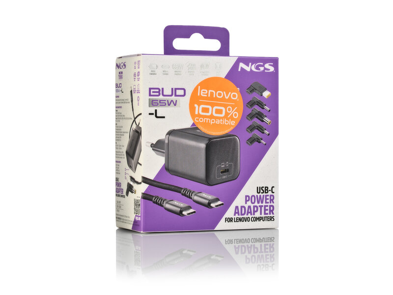 NGS BUD 65W-L USBC 65W POWER ADAPTER + 1,5M USBC CABLE + 5 TIPS