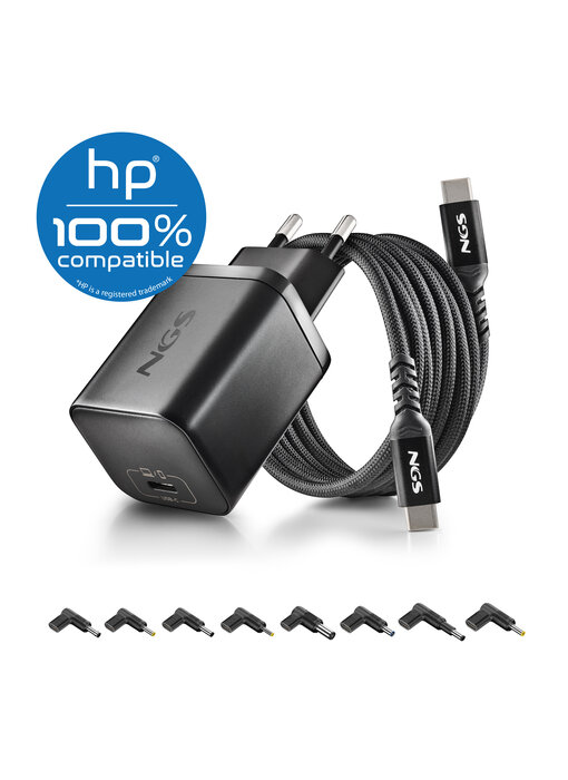 NGS BUD 65W-H USB-C 65W voedingsadapter + 1,5M USB-C kabel + 8 adaptertips