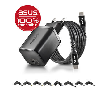 NGS BUD 65W-AS USB-C 65W voedingsadapter + 1,5M USB-C kabel + 8 adaptertips