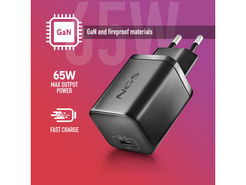 NGS BUD 65W-AS USB-C 65W voedingsadapter + 1,5M USB-C kabel + 8 adaptertips