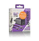 NGS BUD 65W-AS USB-C 65W voedingsadapter + 1,5M USB-C kabel + 8 adaptertips
