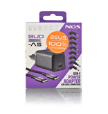 NGS BUD 65W-AS USB-C 65W voedingsadapter + 1,5M USB-C kabel + 8 adaptertips