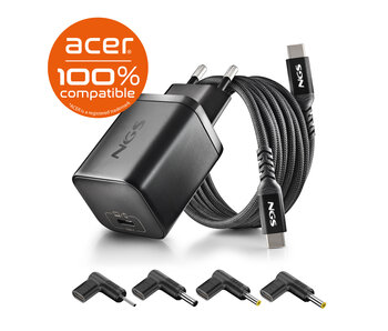 NGS BUD 65W-AC USB-C 65W voedingsadapter + 1,5M USB-C kabel + 4 ada