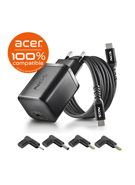 NGS BUD 65W-AC USB-C 65W voedingsadapter + 1,5M USB-C kabel + 4 ada