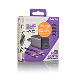 NGS BUD 65W-AC USB-C 65W voedingsadapter + 1,5M USB-C kabel + 4 ada
