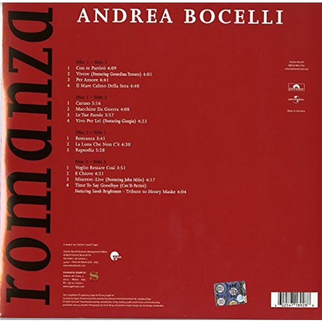 Andrea Bocelli Romanza (compilation ) (180g vinyl 2LP )