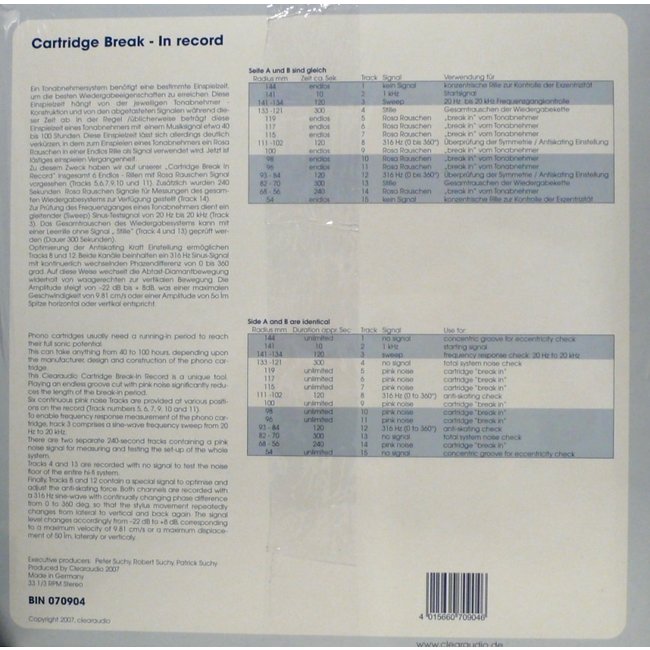 Clearaudio Cartridge Break-in Test Record