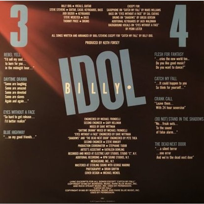 Billy Idol Rebel Yell (  remaster 180g vinyl LP  )