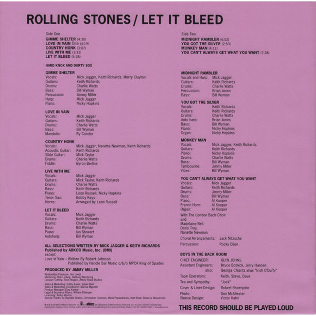 Rolling Stones, the Let It Bleed (50th Anni  reissue 180g vinyl LP)