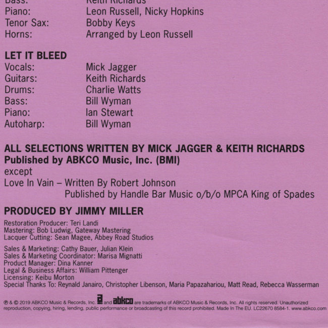 Rolling Stones, the Let It Bleed (50th Anni  reissue 180g vinyl LP)