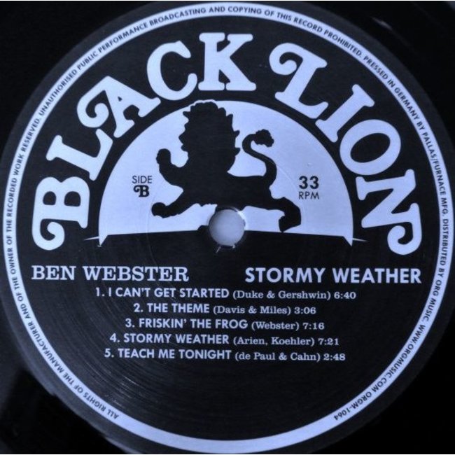 Ben Webster Stormy Weather ( HQ 180g vinyl LP  )