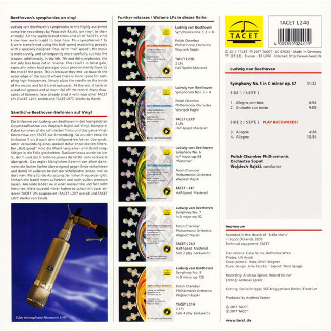 Beethoven, L Van Symphony 5 in C Minor op 67 (Half Speed remaster )  ( 180g vinyl LP )