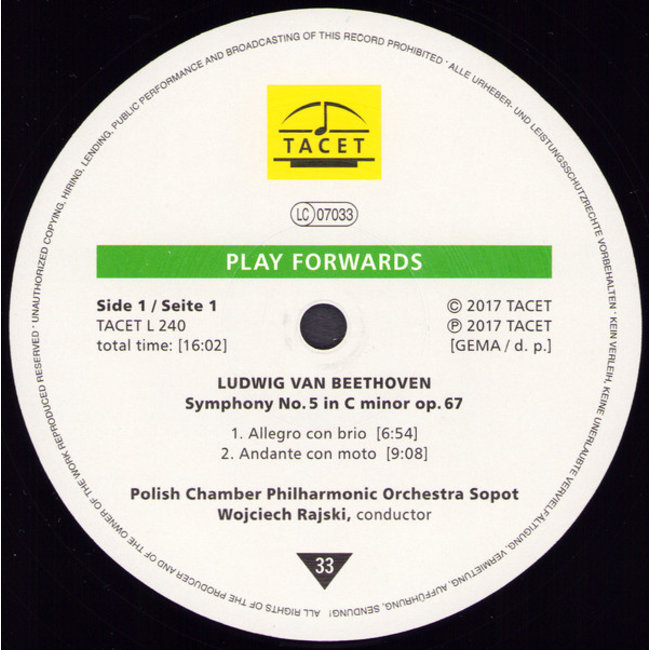 Beethoven, L Van Symphony 5 in C Minor op 67 (Half Speed remaster )  ( 180g vinyl LP )