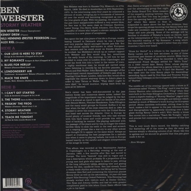 Ben Webster Stormy Weather ( HQ 180g vinyl LP  )