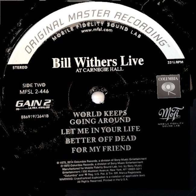 Bill Withers Live at Carnegie Hall ( HQ 180g vinyl 33 rpm 2LP )