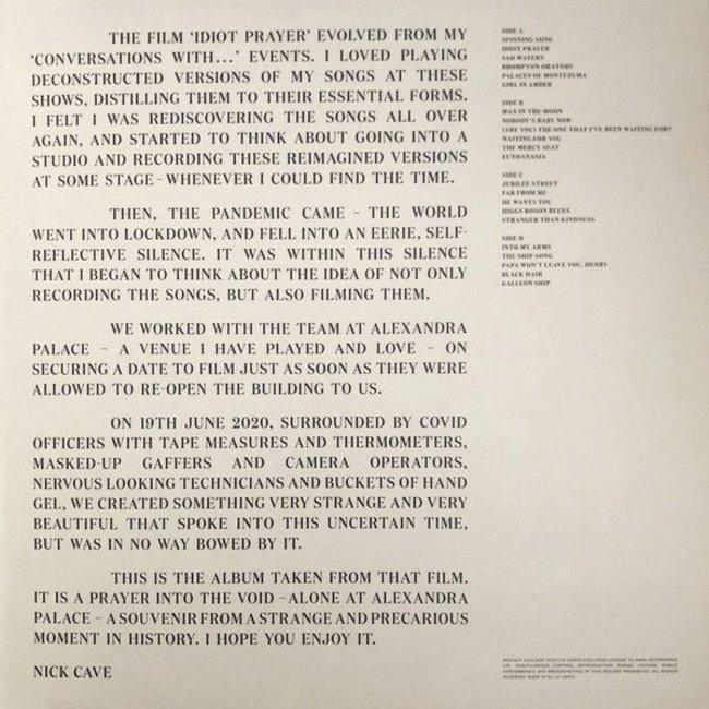 Nick Cave / & The Bad Seeds Idiot Prayer: Nick Cave Alone At Alexandra Palace  ( vinyl  2LP )