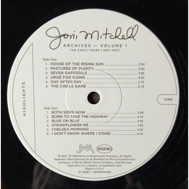 Joni Mitchell  Archives Vol 1: Early Years (1963-1967): Highlights ( 180g vinyl LP )