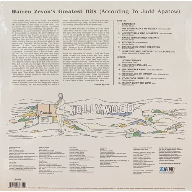 Warren Zevon Warren Zevon's Greatest Hits (According To Judd Apatow) (RSD limited vinyl LP )