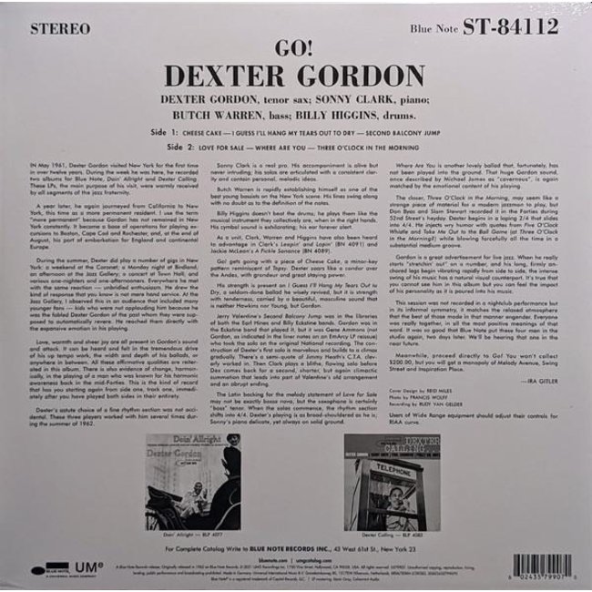 Dexter Gordon Go! ( 180g vinyl LP) (Blue Note Classic Vinyl Series )