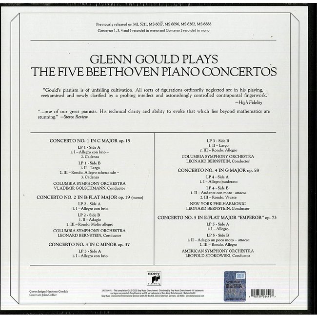 Glenn Gould Five Beethoven Piano Concertos( Leonard Berstein)  ( vinyl 5LP)