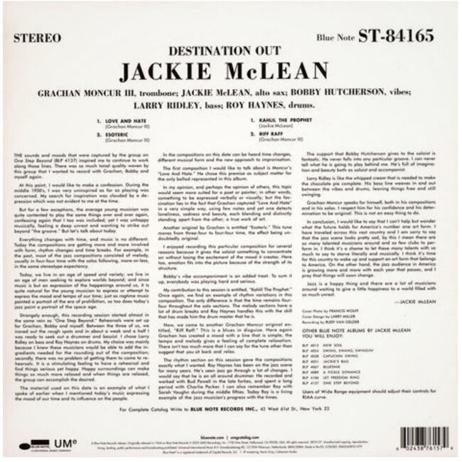 Jackie McLean Destination Out ( 180g vinyl LP) (Blue Note Classic Vinyl Series )
