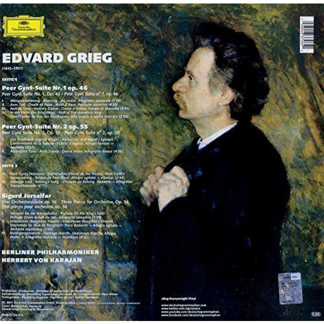 Edvard Grieg Peer Gynt-Suiten 1 & 2( Sigurd Jorsalfar) ( Berliner Philharmoniker  Herbert von Karajan) ( 180g vinyl LP )