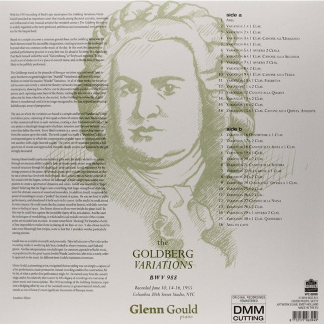Glenn Gould  Bach-Goldberg Variations 1955 Recording ( 180g vinyl LP )
